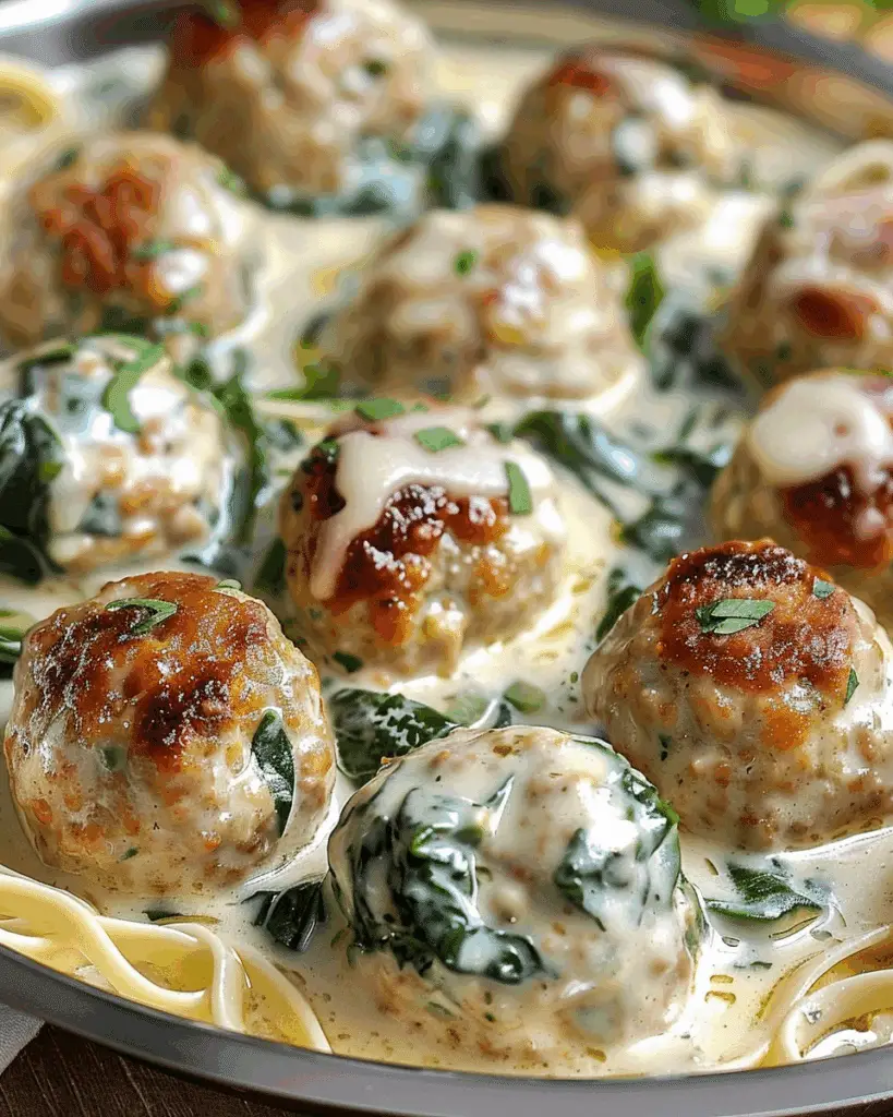 Chicken Ricotta Meatballs with Spinach Alfredo Sauce