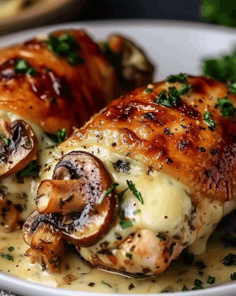 Cheesy Garlic Butter Mushroom Stuffed Chicken