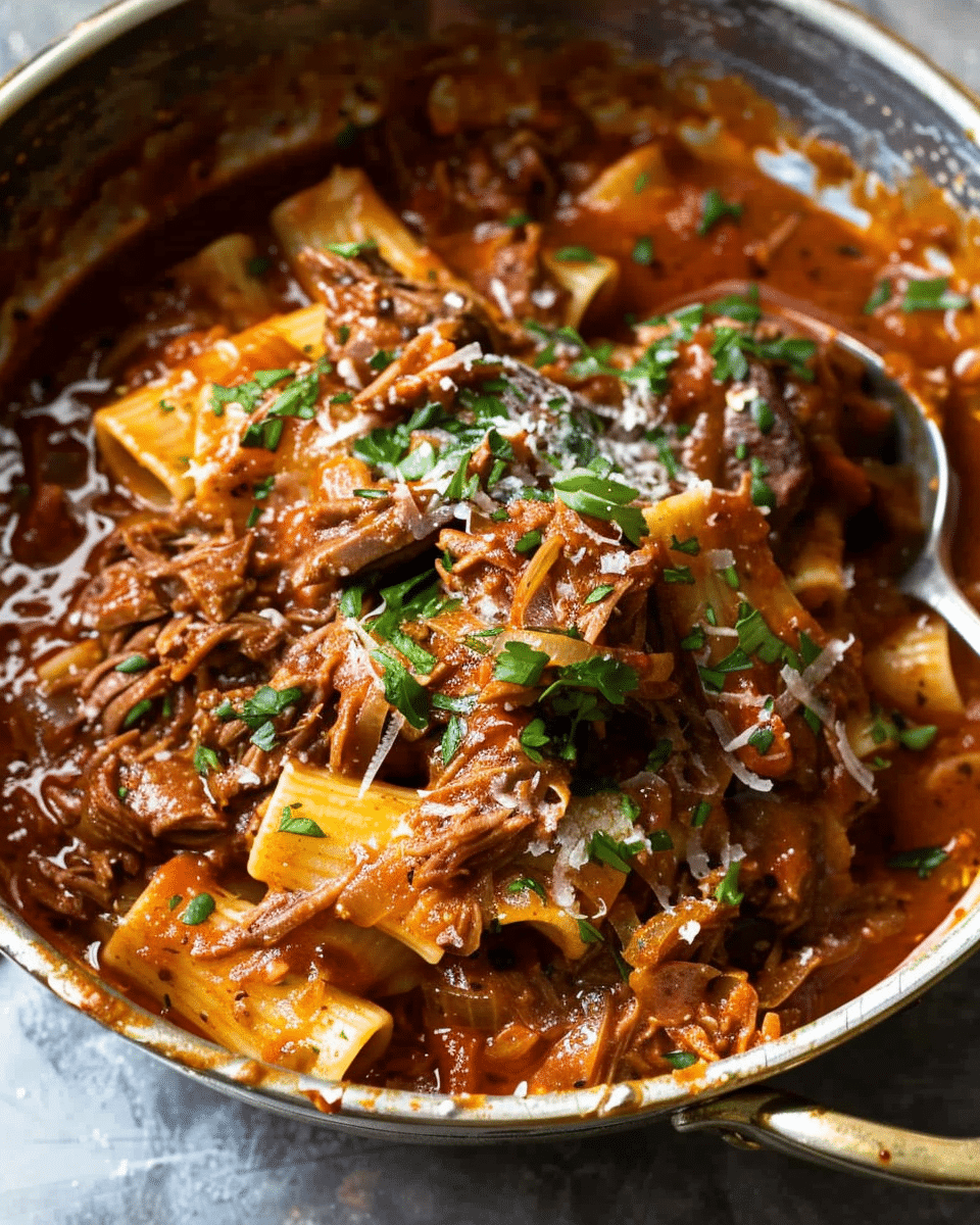 Slow Cooked Shredded Beef Ragu Pasta