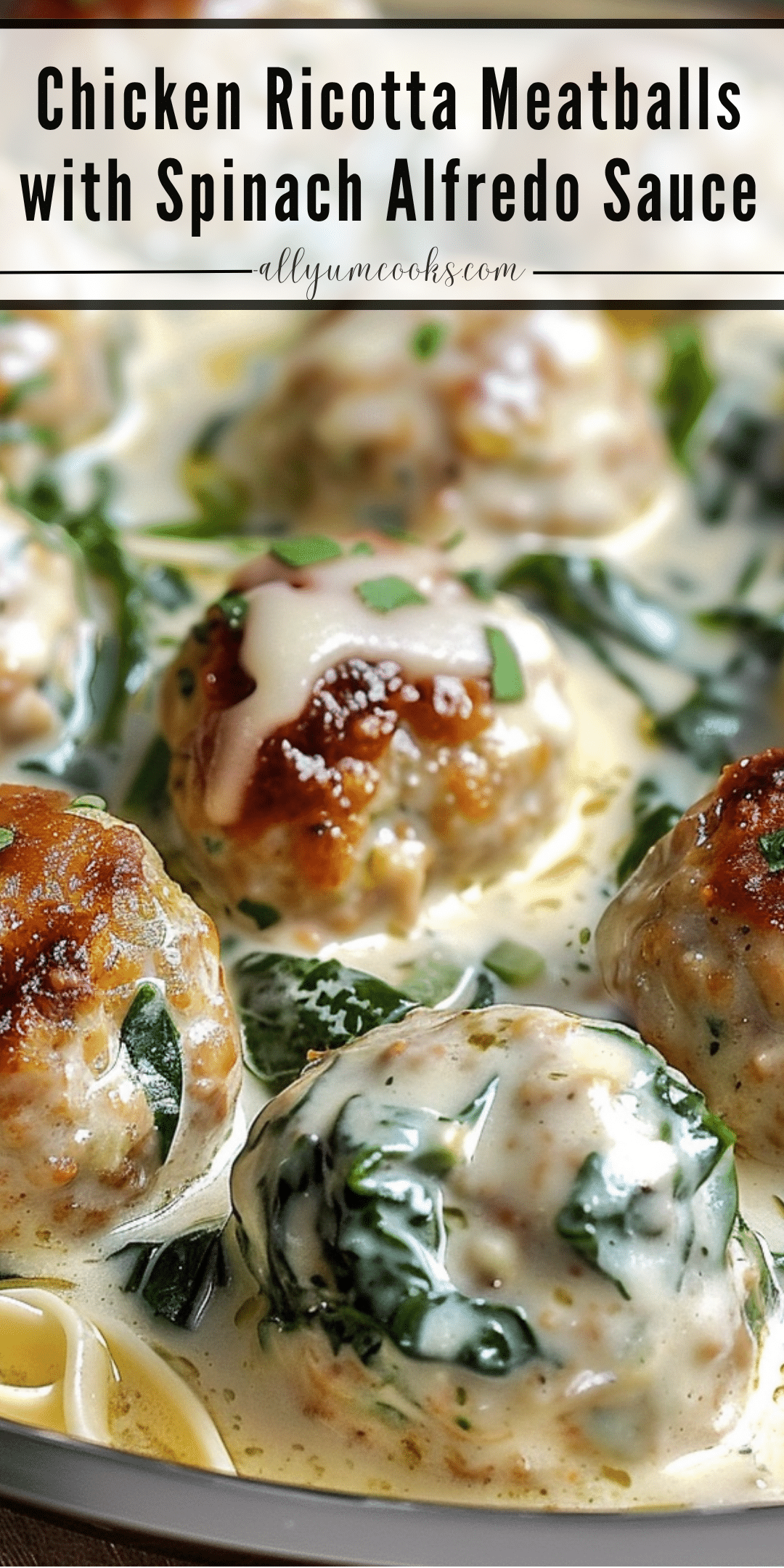 Chicken Ricotta Meatballs with Spinach Alfredo Sauce | All Yum Cooks