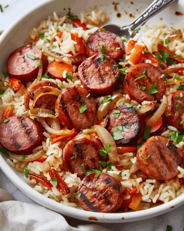 One-Skillet Onion and Pepper Kielbasa with Rice