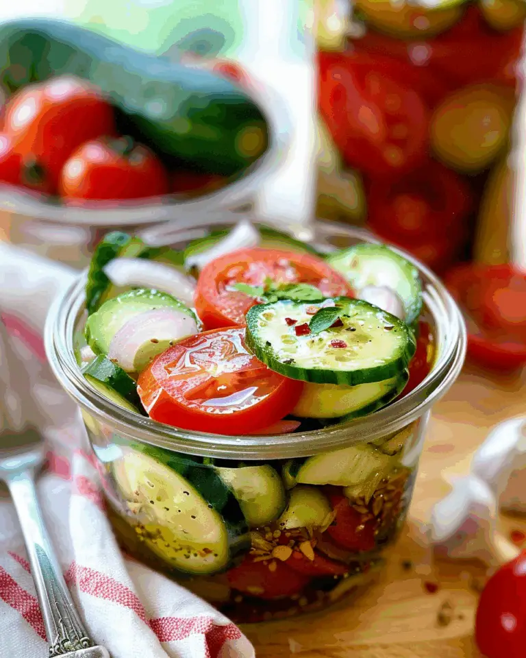 Old Fashioned Cucumbers, Tomatoes, and Onions in Vinegar