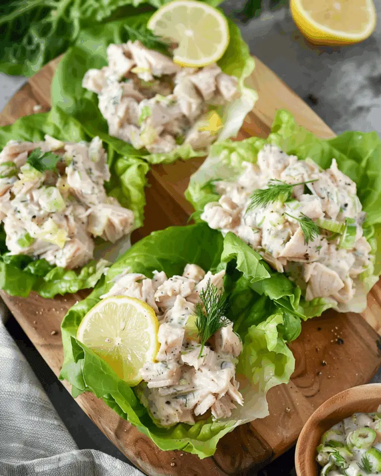 Tuna Salad Lettuce Wraps with Lemon, Dill & Black Pepper Mayo