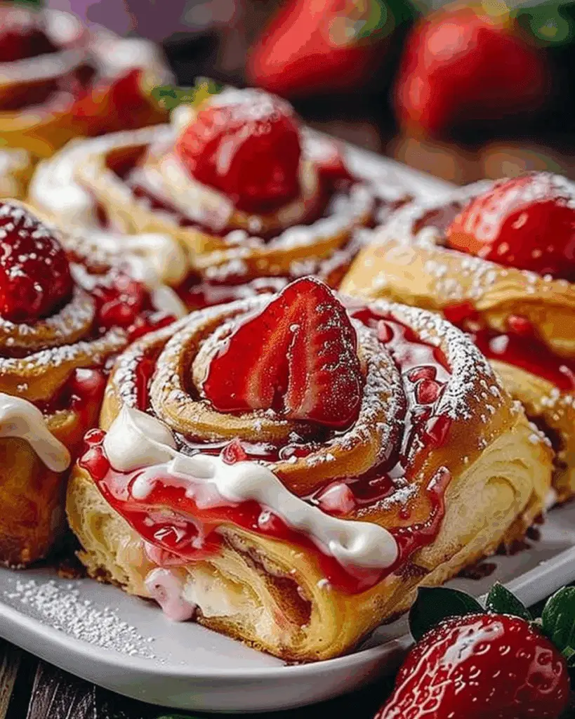Strawberry and Cream Cinnamon Rolls with Strawberry Filling