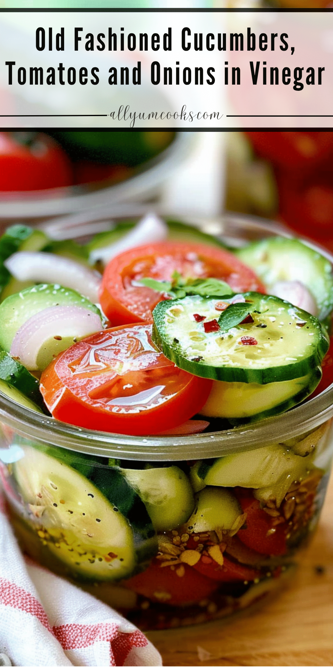 Old Fashioned Cucumbers, Tomatoes, and Onions in Vinegar | All Yum Cooks