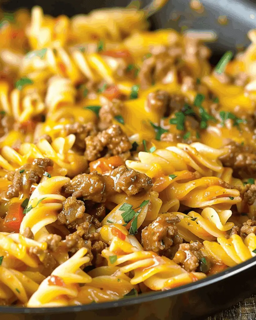Cheesy Ground Beef Pasta Skillet