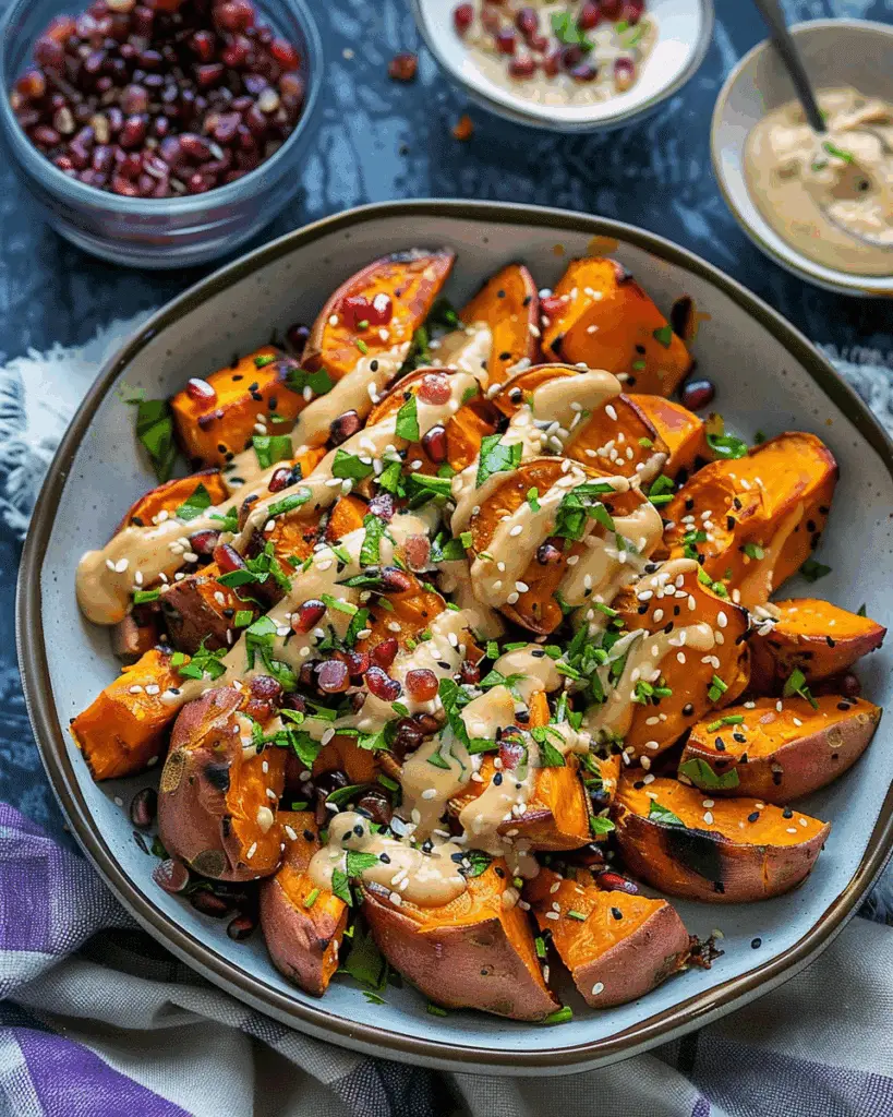 Roasted Sweet Potatoes with Tahini and Silan