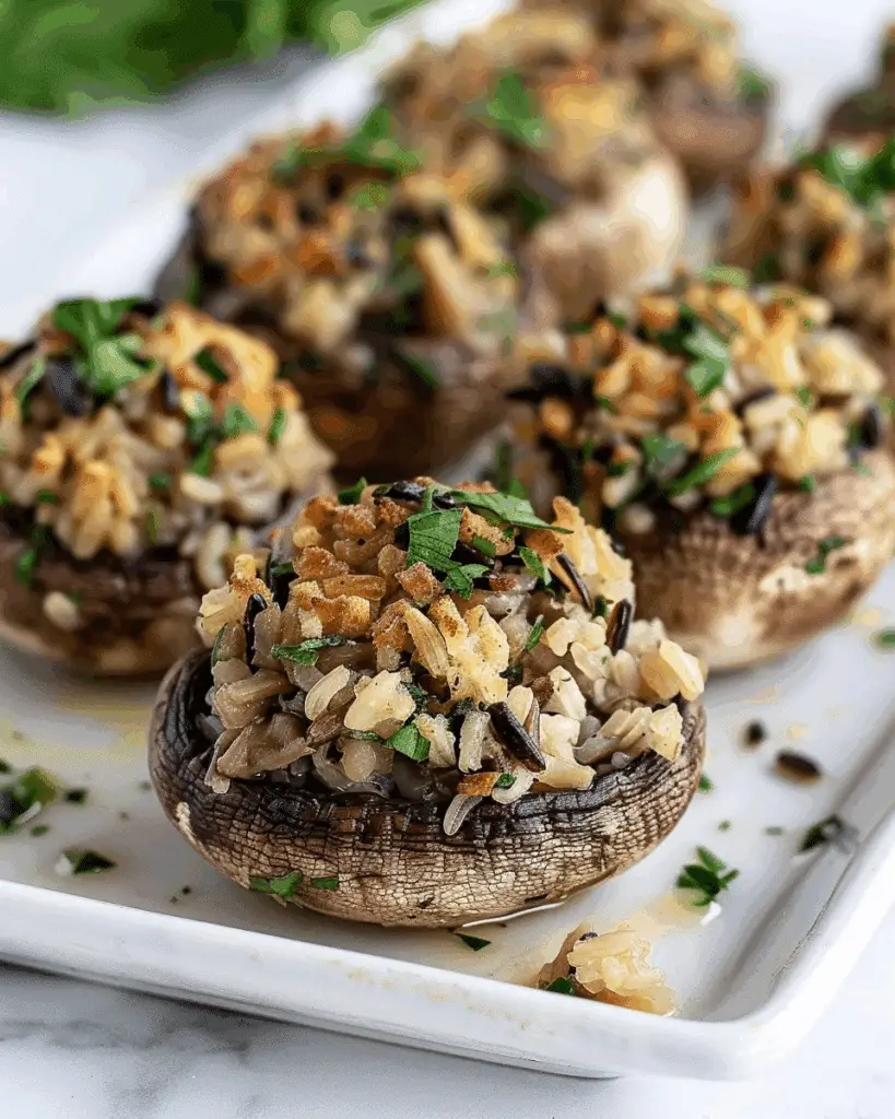 Vegetarian Stuffed Mushrooms with Wild Rice