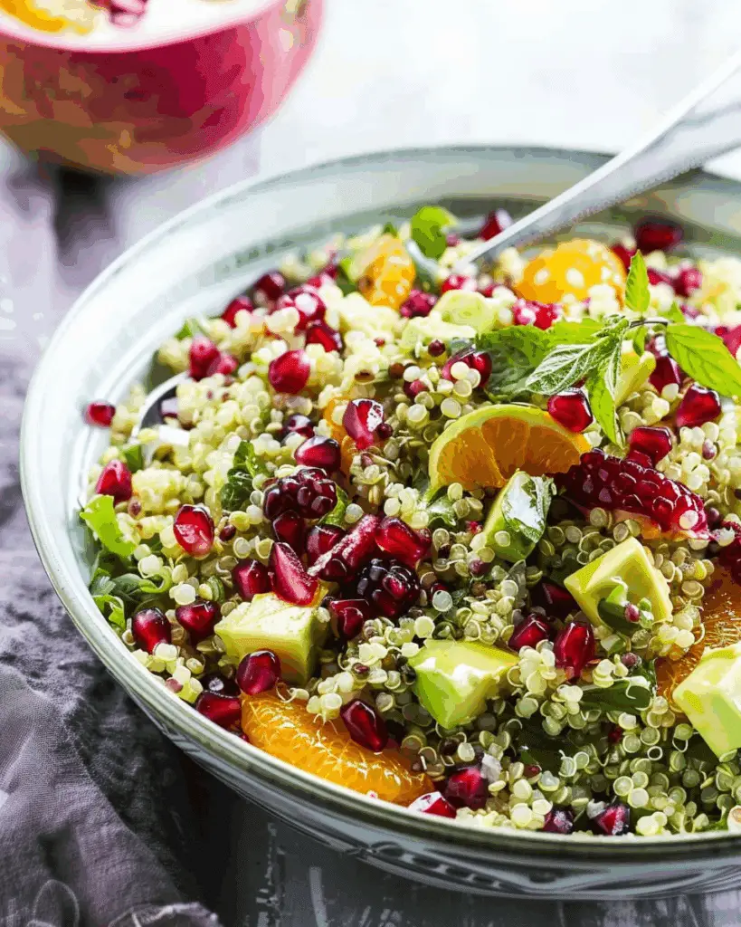 Quinoa Pomegranate Salad with Orange Tahini Dressing