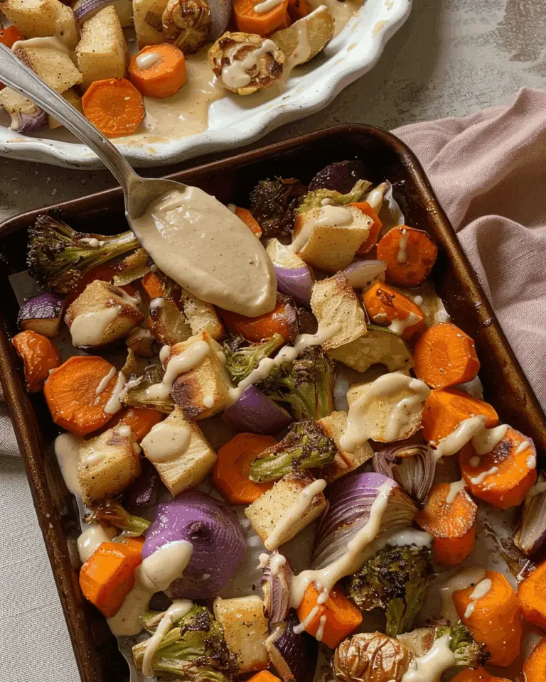 Sheet Pan Roasted Fall Veggies With Tahini Sauce