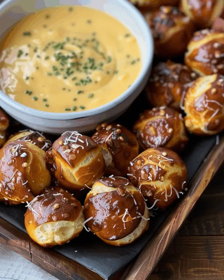Quick Pretzel Bites with Sauerkraut Cheddar Cheese Sauce