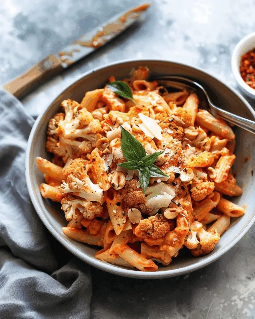 Red Pepper Cashew Pasta with Roasted Cauliflower