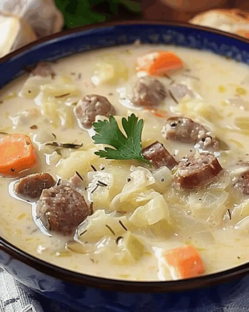 Creamy Cabbage and Bratwurst Soup