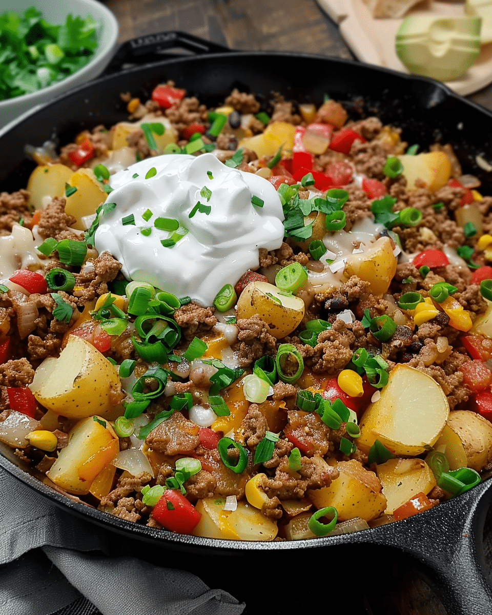 Tex-Mex Ground Beef and Potato Skillet