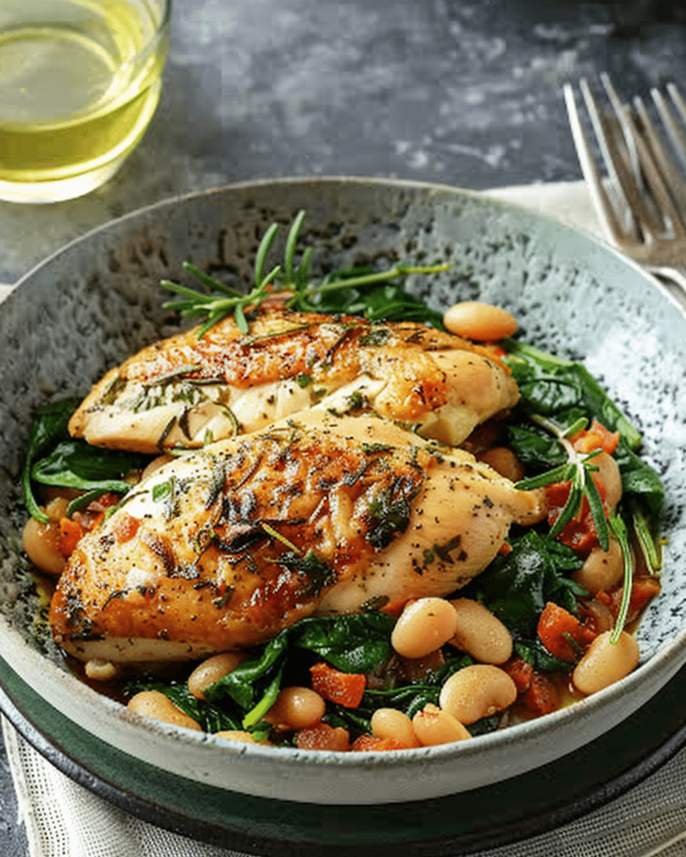Rosemary Chicken with Spinach & Beans