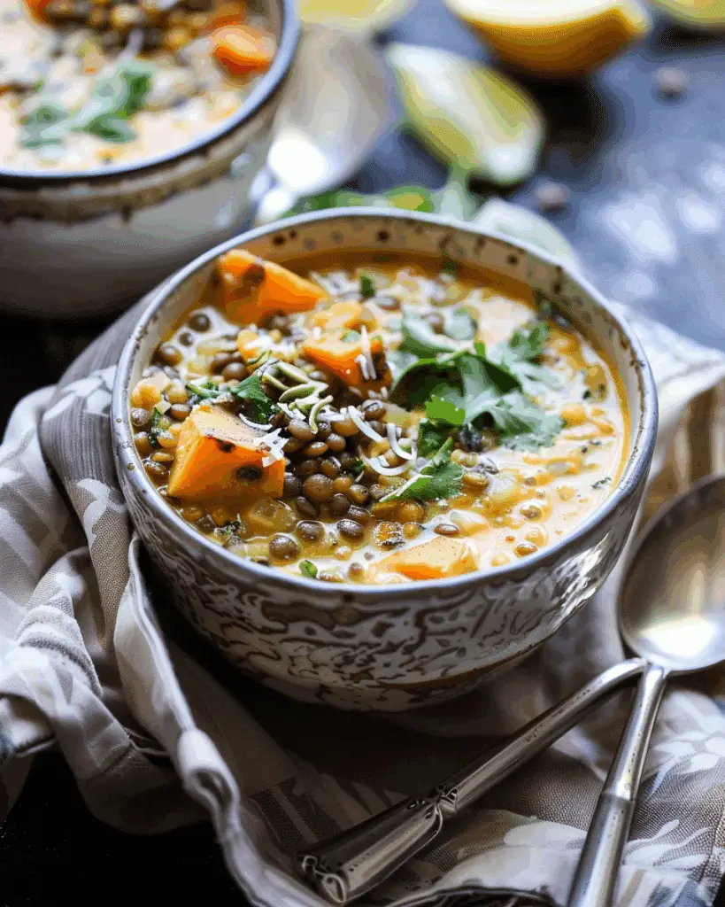 Coconut Sweet Potato Lentil Soup with Rice