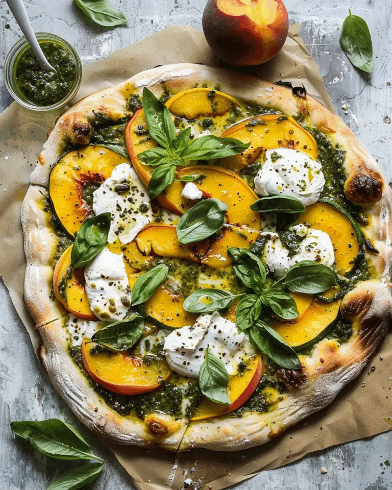 Pesto Zucchini and Peach Pizza with Burrata