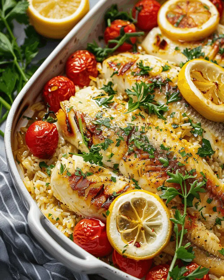 Baked Swai Fish (Greek Style with Rice & Tomatoes)