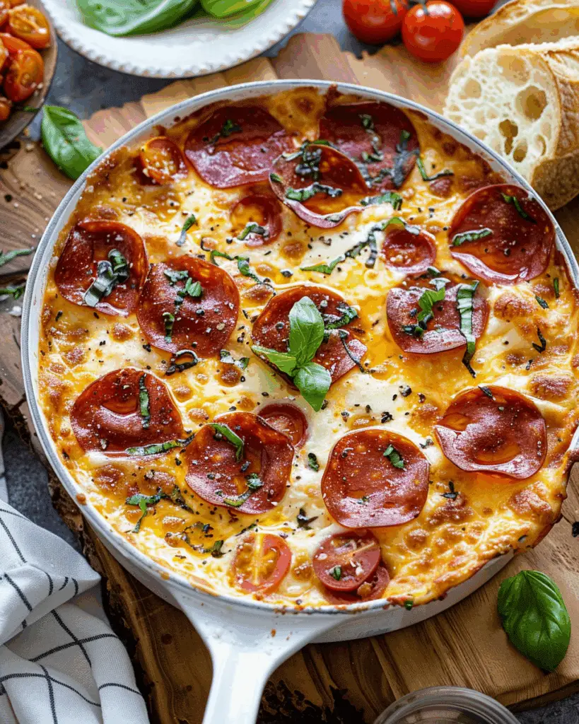 Tomato Burrata Pepperoni Pizza Dip