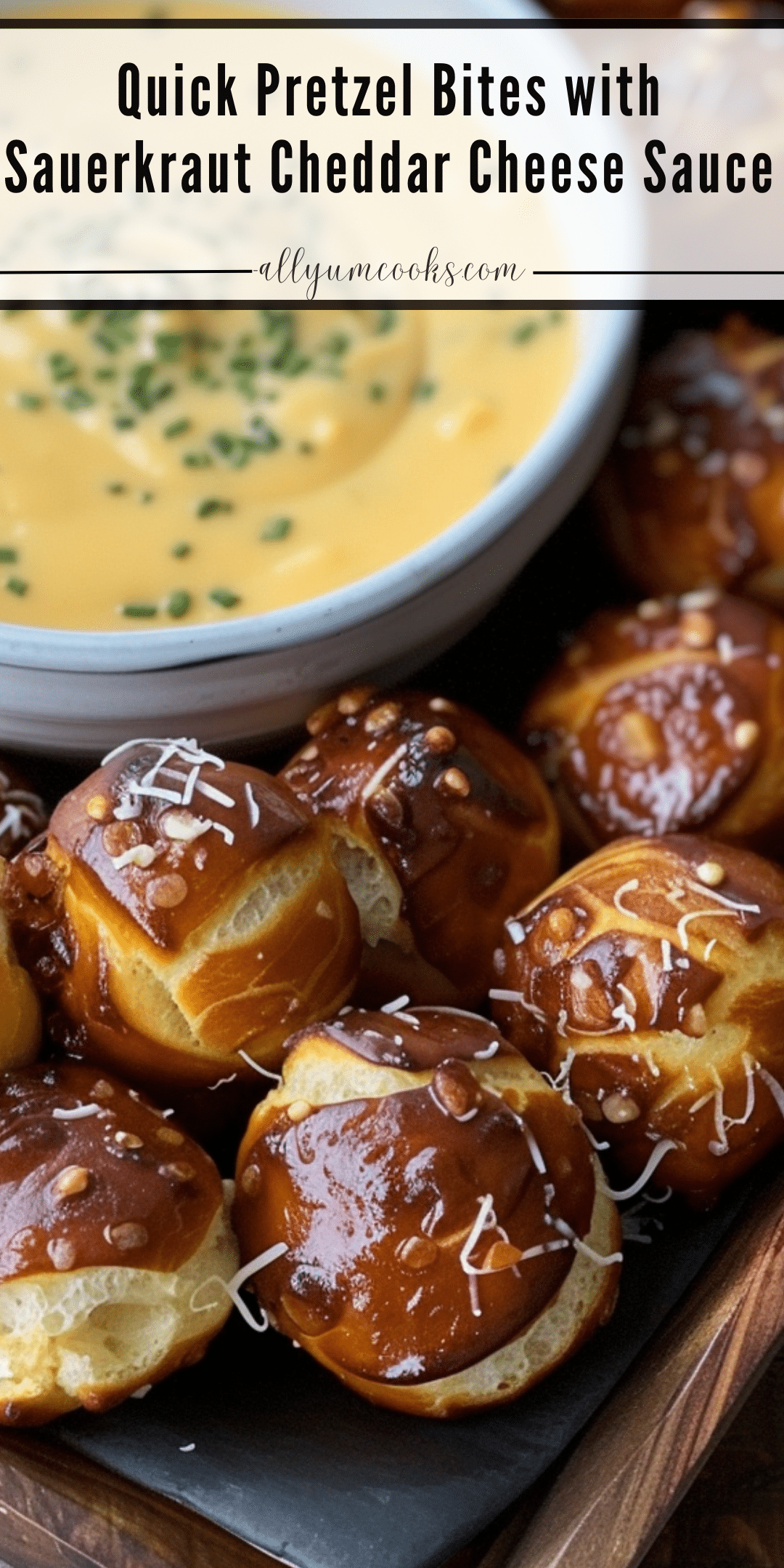 Quick Pretzel Bites with Sauerkraut Cheddar Cheese Sauce | All Yum Cooks