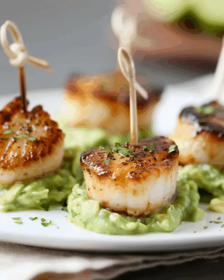 Seared Scallops with Honey Dijon Avocado Sauce