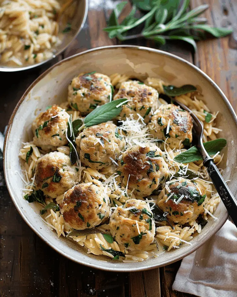 Baked Sage Chicken Meatballs with Parmesan Orzo