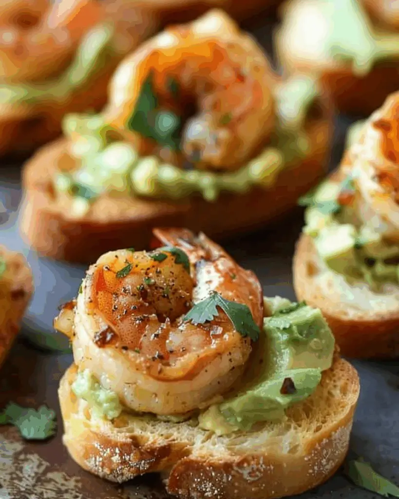 Garlic Shrimp Crostini with Avocado