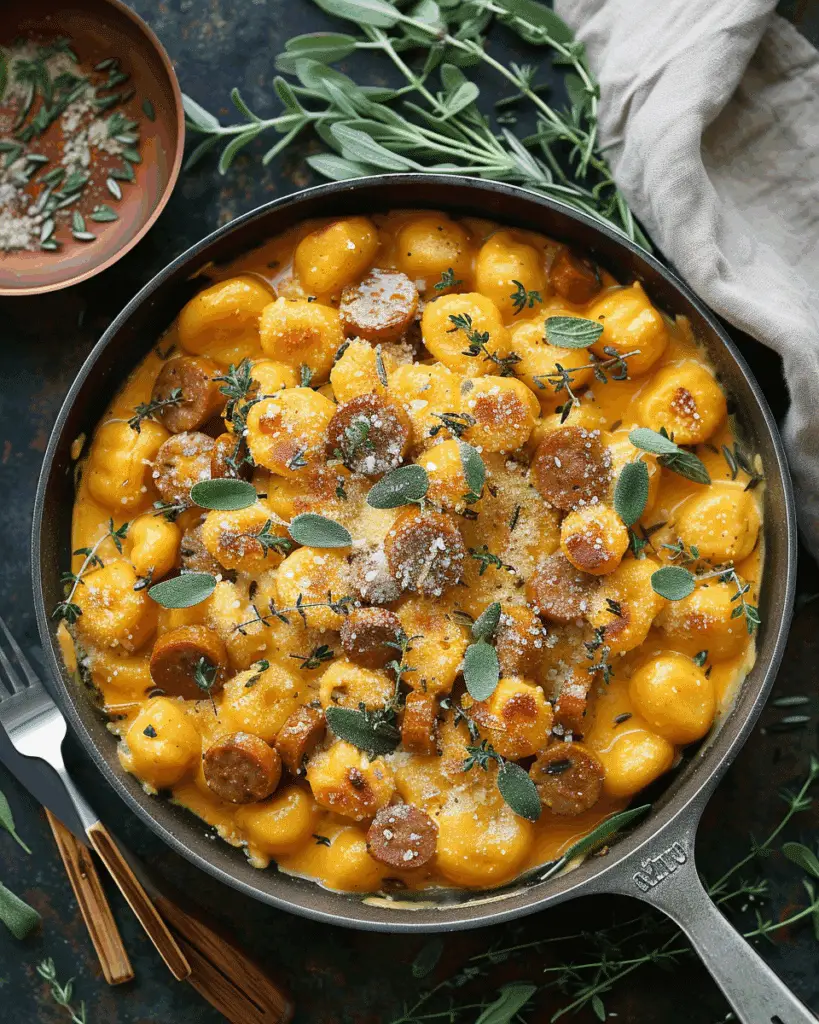Creamy Butternut Squash Gnocchi with Sausage, Thyme, and Sage