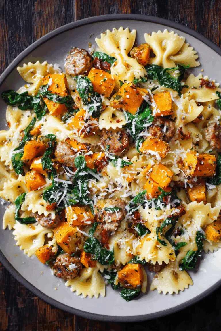 Creamy Roasted Butternut Squash Pasta with Sausage and Spinach