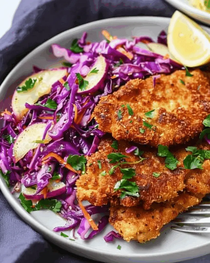 Air Fryer Schnitzel with Sweet and Sour Cabbage