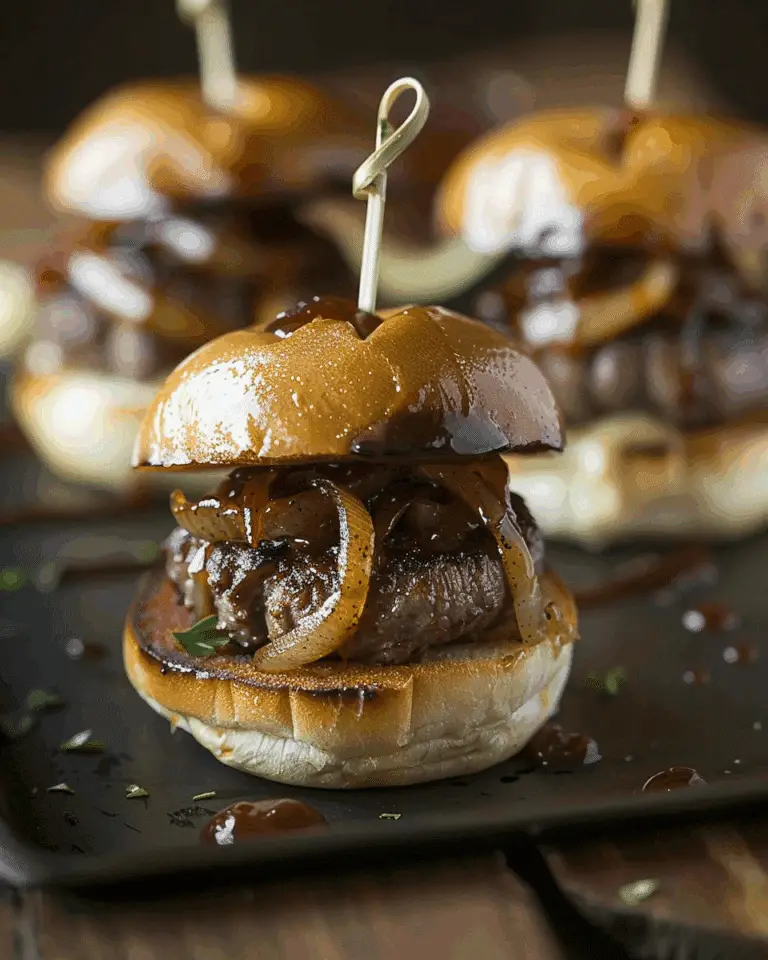 Whiskey Beef Sliders with Caramelized Onions & Homemade Buns
