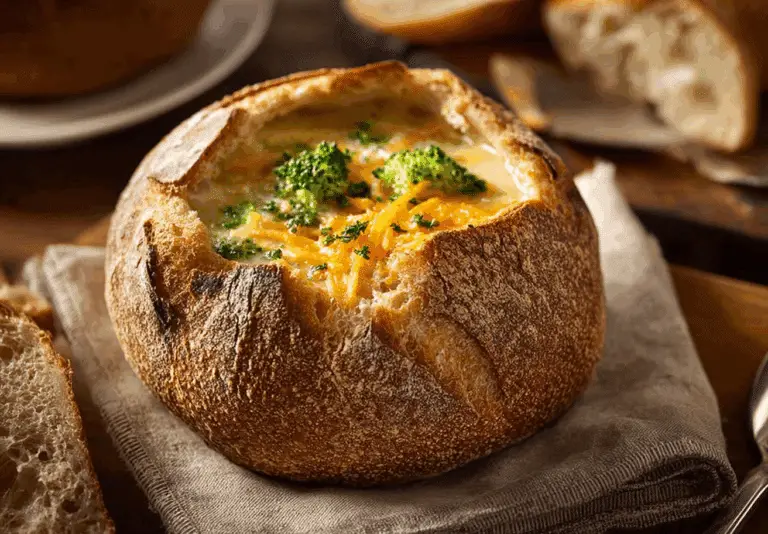 Classic Broccoli Cheddar Soup in Bread Bowls Recipe