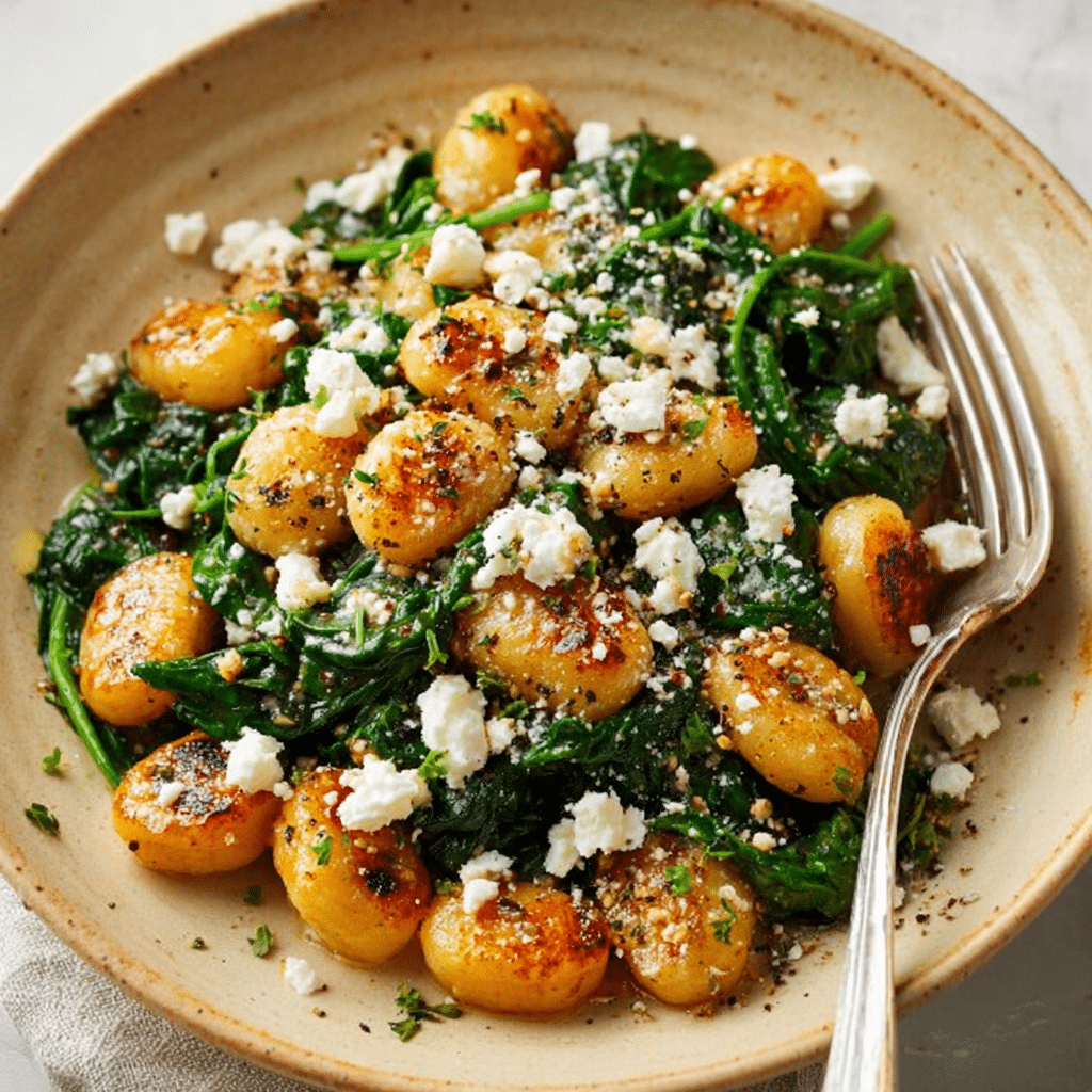Crispy Gnocchi With Spinach And Feta