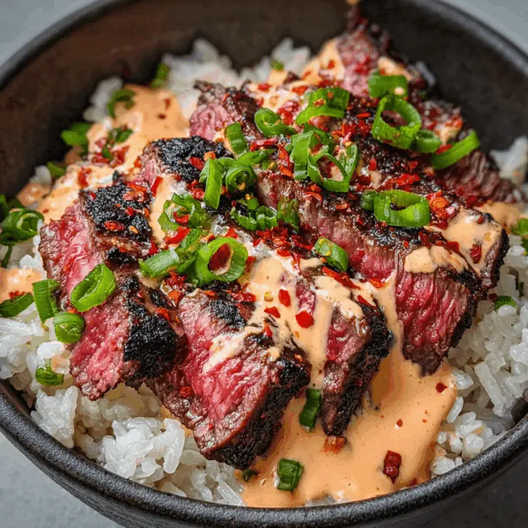 Korean BBQ Steak Rice Bowls with Spicy Cream Sauce