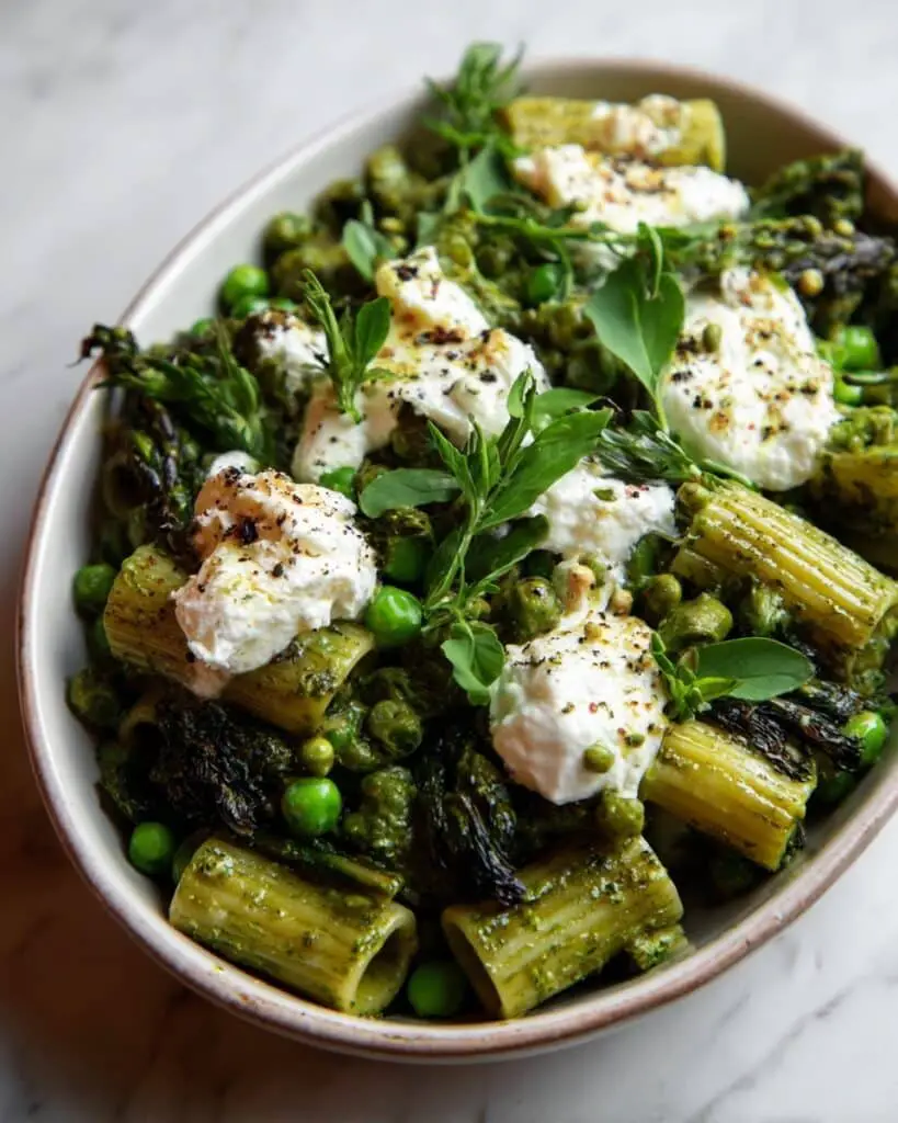 Baked Rigatoni with Spinach Pesto and Ricotta
