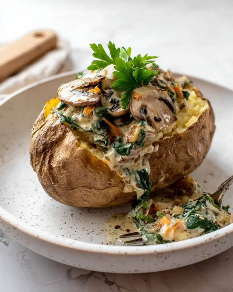 Baked Potatoes with Spinach, Cheese, and Mushrooms