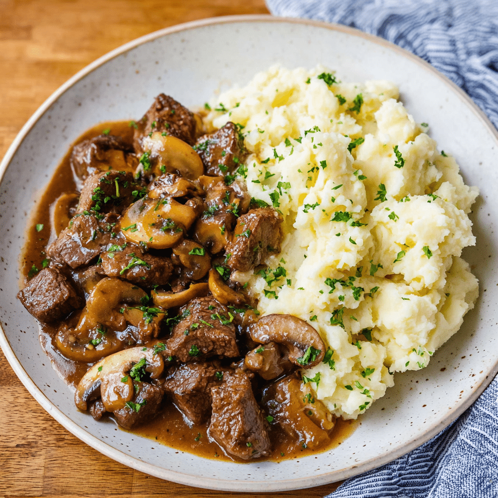 Beef Tenderloin Tips in Mushroom Gravy