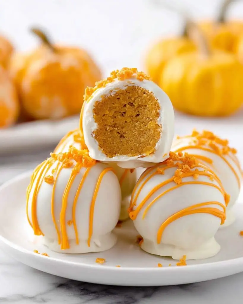 Creamy Pumpkin Cheesecake Balls with White Chocolate Coating Recipe
