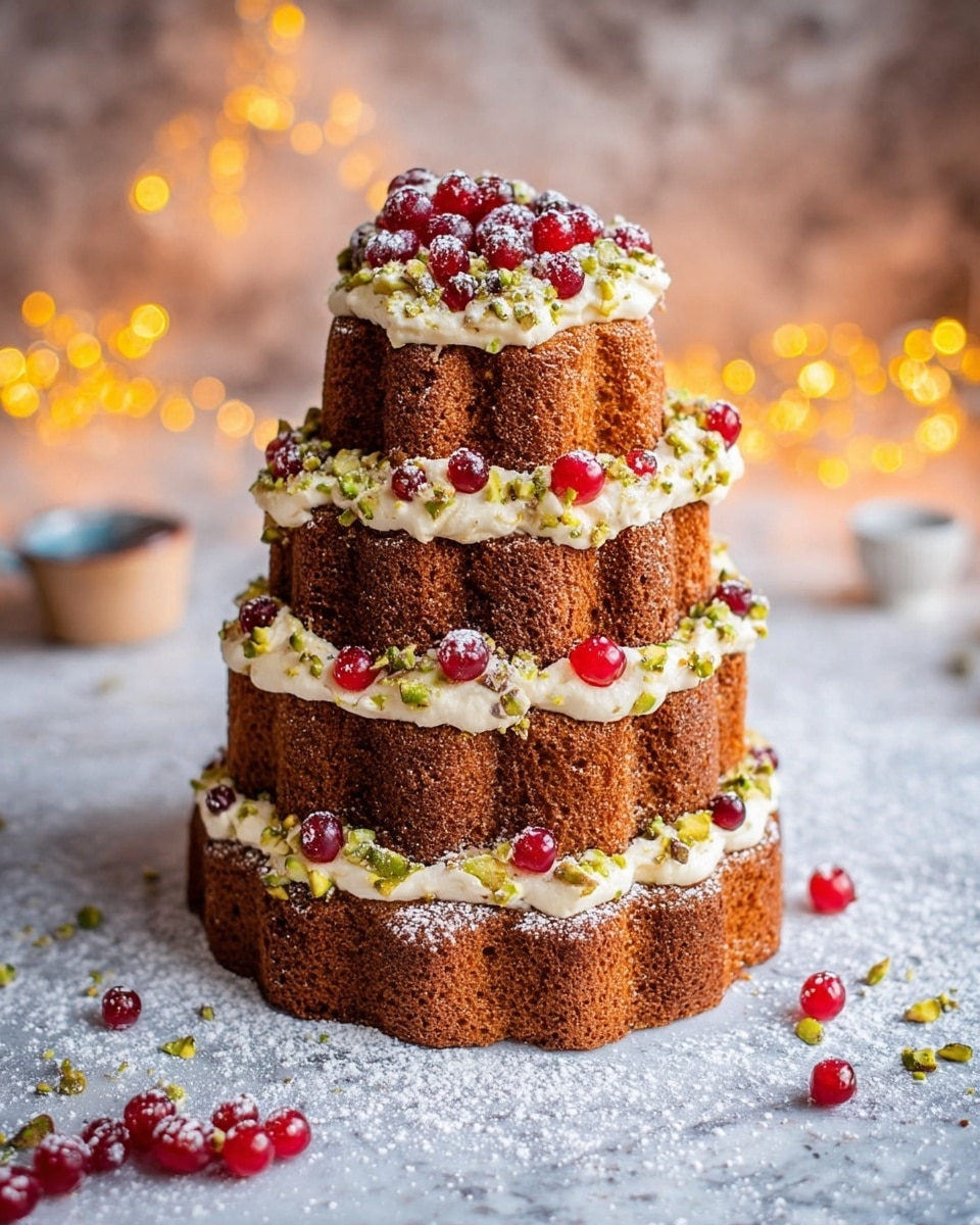 Pandoro Tree Cake with Mascarpone, Pistachios, White Chocolate, and Berries Recipe