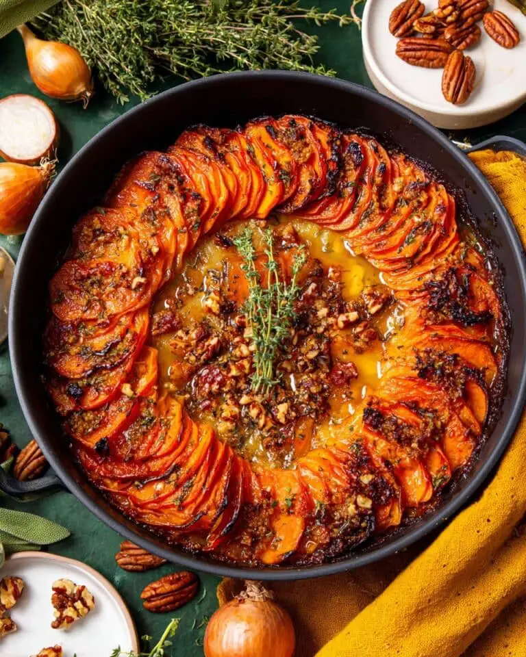 Sweet Potatoes au Gratin with Gruyère, Parmesan, and Pecans Recipe