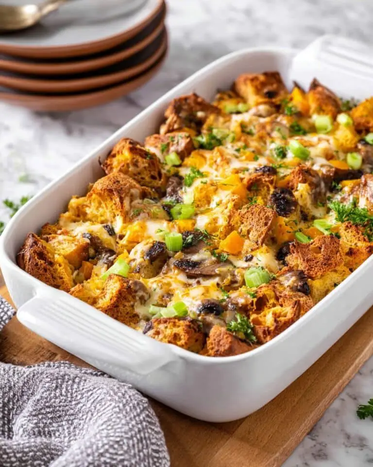 Savory Butternut Squash and Mushroom Bread Pudding with Gruyère Recipe