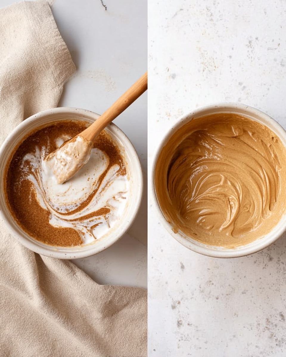 A chocolate roll cake is shown on a white marbled surface, with one slice cut and placed on a white plate in the background. The cake has two layers: a dark brown chocolate sponge layer forming the outer part, which is thick and textured like wood, and an inner creamy light brown layer with small chocolate bits mixed in. The outside of the roll is coated with a smooth, shiny dark chocolate frosting, dusted lightly with powdered sugar. To the right and bottom of the cake, there are some green pine branches, adding a festive touch. Photo taken with an iphone --ar 4:5 --v 7