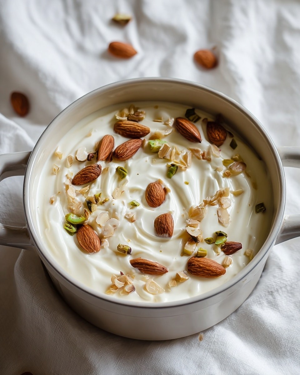 The image shows a white marbled surface with bowls and measuring spoons of ingredients arranged neatly. There is one white bowl filled with raw almonds, another with pecans, and a glass bowl holding pistachios. A white bowl contains a golden amber liquid, likely honey, and another holds white granulated sugar. Two metal measuring spoons with white powder are placed above the bowls, and a small white bowl with bright yellow lemon zest is near the bottom left. Four white eggs rest on a gold cooling rack near the center, with semi-transparent white rice paper sheets stacked beside them. A white bowl covered with plastic wrap sits at the bottom edge, and a light gray textured cloth is partially visible to the right. photo taken with an iphone --ar 4:5 --v 7