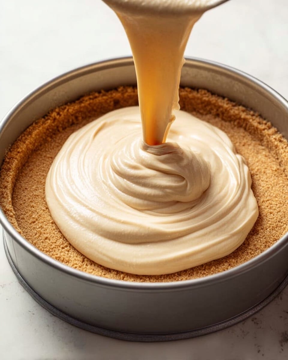 A round cake with one large layer topped with a smooth, golden-brown surface, sprinkled lightly with cinnamon or nutmeg powder, surrounded along the edge by white whipped cream dollops evenly spaced creating a decorative border, all placed on a white plate on a white marbled surface with a black measuring spoon and cinnamon sticks nearby, photo taken with an iphone --ar 4:5 --v 7