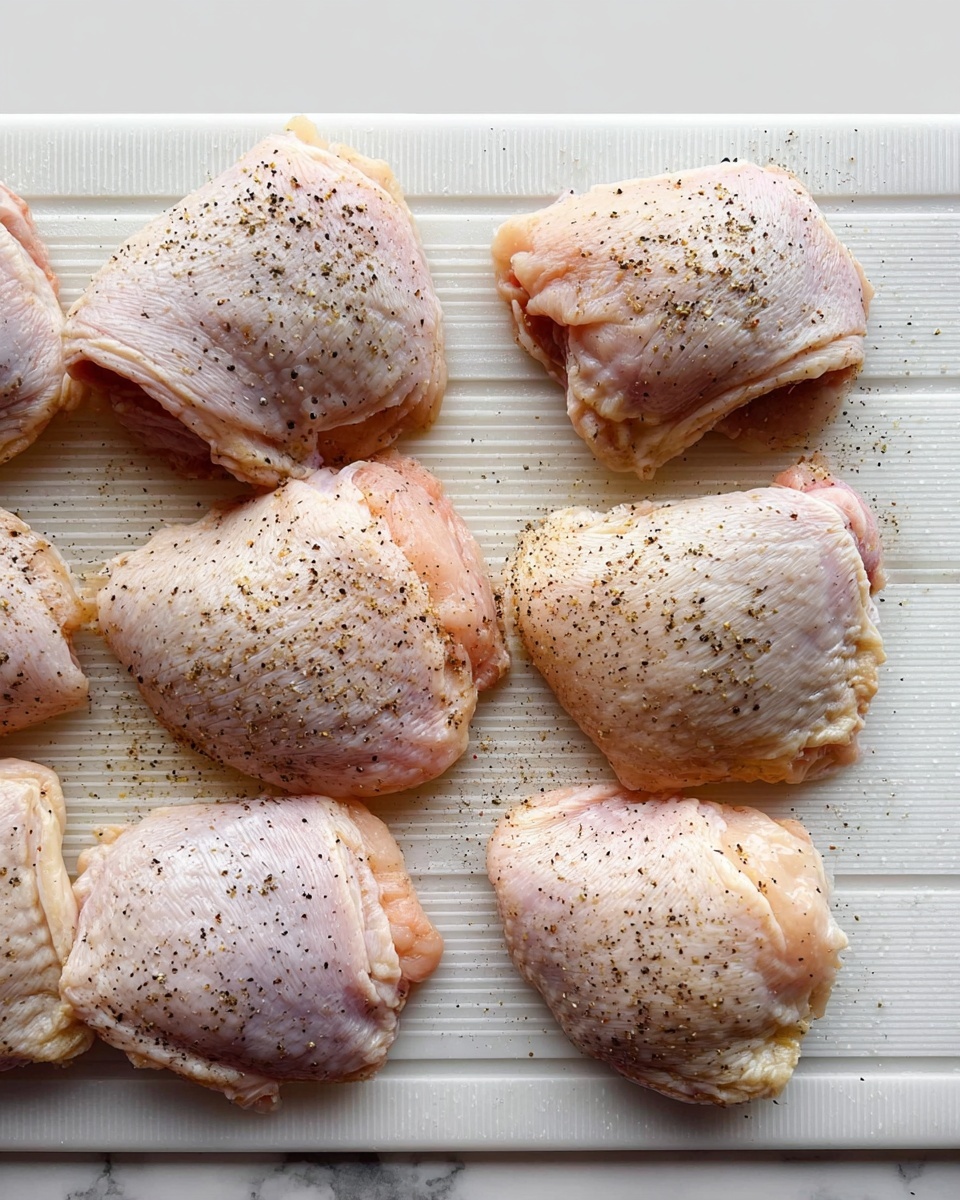A black cast iron skillet holds six golden-brown chicken pieces with a slightly crispy skin, each topped with a glossy, chunky sauce made of red cranberries. Between the chicken pieces are bright orange slices showing their juicy texture, and small sprigs of fresh green thyme scattered around. Around the skillet are several whole fresh cranberries adding extra red pops of color, and to the upper right, a white ramekin filled with more cranberries sits on a white marbled surface. Next to it is a folded red and green plaid cloth and some orange slices. The whole scene is bright and colorful with a focus on the warm tones of the chicken, oranges, and cranberries, photo taken with an iphone --ar 4:5 --v 7