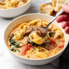 Easy Crockpot Sausage & Tortellini Soup Recipe