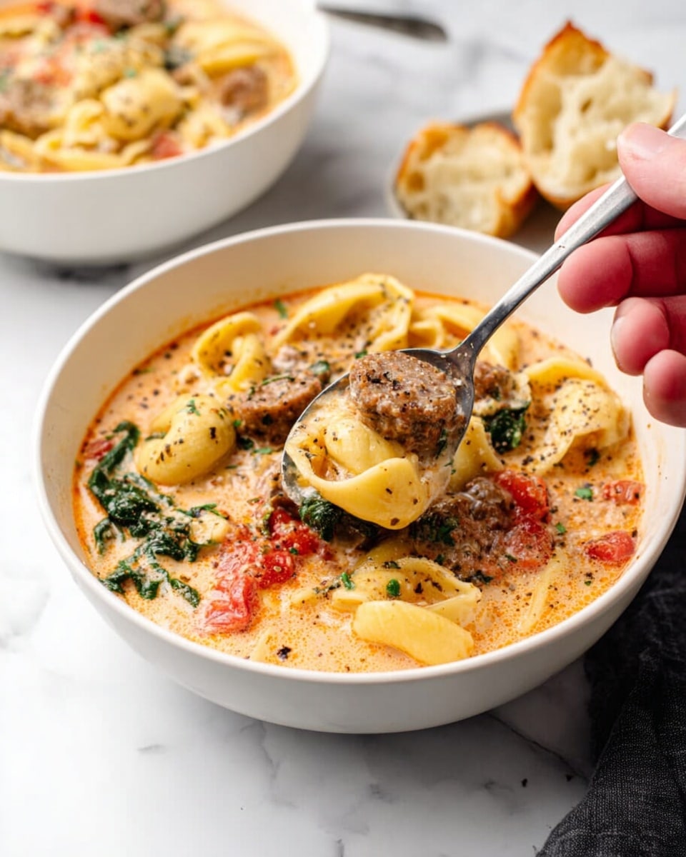 Easy Crockpot Sausage & Tortellini Soup Recipe
