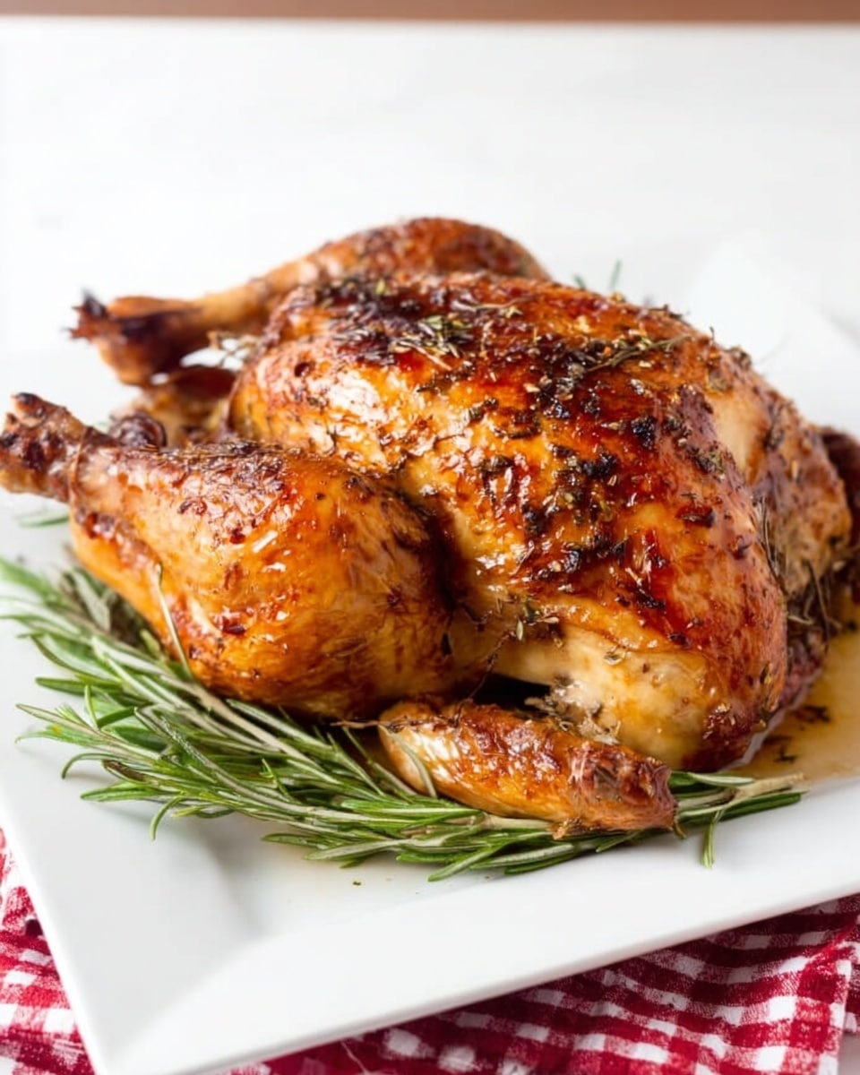 A white plate holds several thick slices of roasted chicken with a golden-brown, crispy skin and white, juicy meat inside. The slices are stacked slightly leaning forward in a row. A smooth tan gravy is being poured from a clear glass jug onto the top slices, flowing down and covering parts of the roasted chicken. There are green sprigs of herbs and yellow lemon slices placed beside the chicken on the white marbled surface. The background is soft white, making the close-up of the food the main focus. Photo taken with an iphone --ar 4:5 --v 7