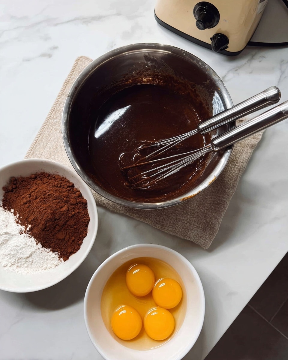 A clear glass bowl on a white marbled surface holds fresh bright red cranberries mixed with dark brown sugar, whole star anise, and a dark brown vanilla bean pod. In the first image, a golden liquid is being poured into the bowl where the ingredients sit in layers—cranberries at the bottom, sugar piled on top, with star anise and vanilla visible. In the second image, the ingredients are mixed, showing cranberries floating in a shiny amber liquid with star anise and vanilla bean on top, and a silver spoon resting inside the bowl on a white cloth with thin black stripes. Photo taken with an iphone --ar 4:5 --v 7