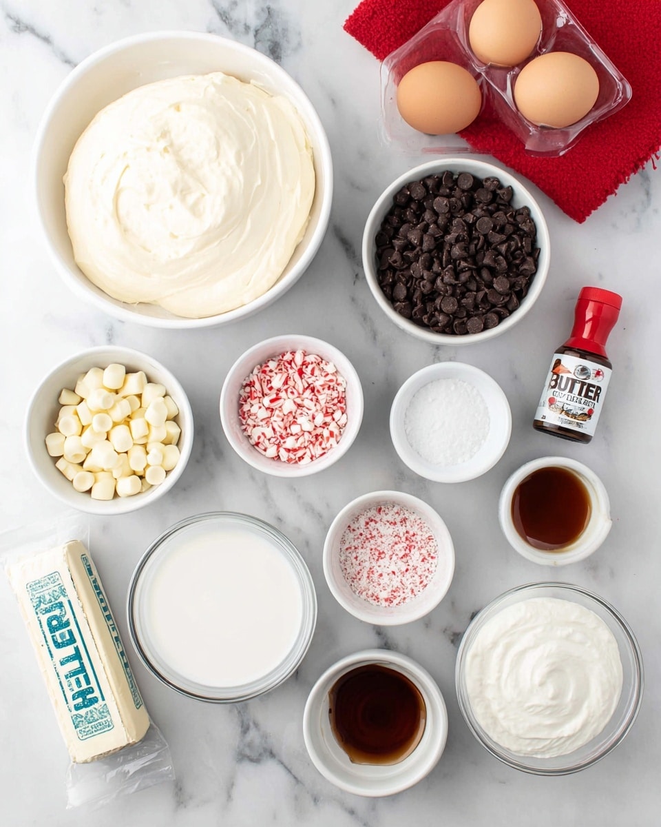 A dark gray metal muffin tray with twelve slots is filled with white paper liners, each holding pale yellow batter with small bits of pink mixed in. The batter reaches near the tops of the liners and has a smooth, slightly uneven texture. To the right of the tray, a clear glass bowl sits on a white marbled surface, containing more of the same batter with a silver ice cream scoop resting inside. A red and white checkered cloth is partially visible in the top right corner. Photo taken with an iphone --ar 4:5 --v 7